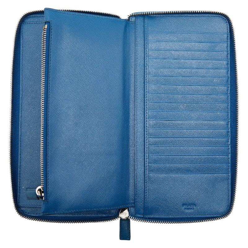 PRADA（プラダ） ラウンドファスナー 長財布 ブルー サフィアーノ