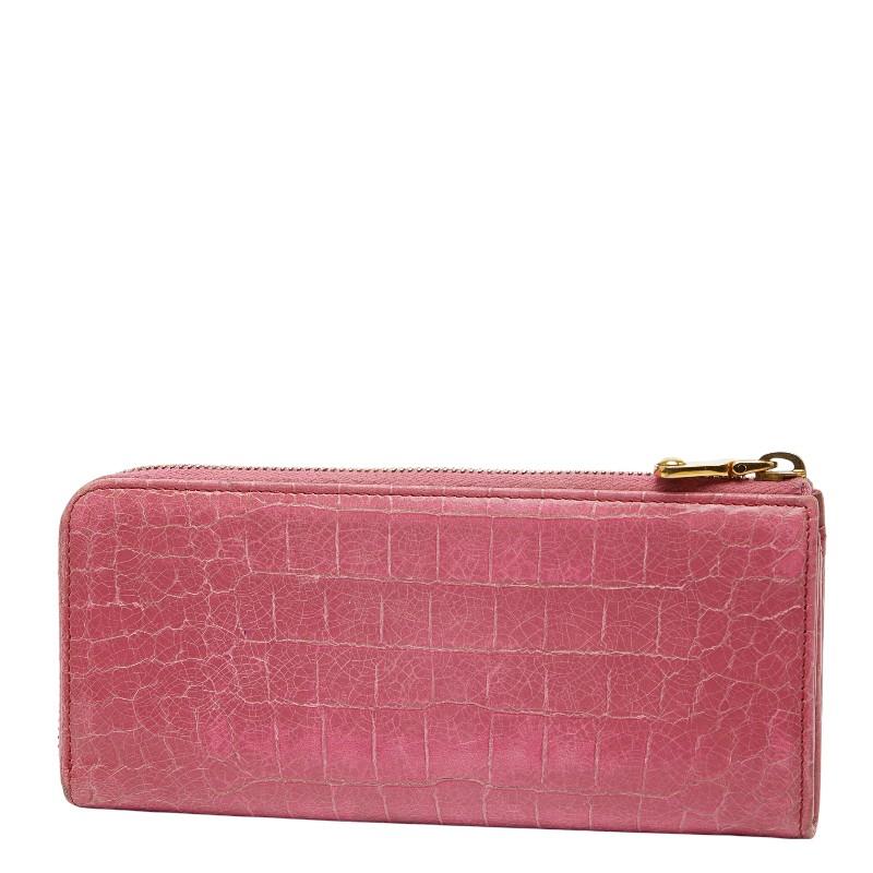 miu miu（ミュウミュウ） クロコ型押し 長財布 ピンク レザー 