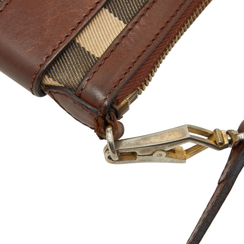 バーバリー ノバチェック ショルダーバッグ ブラウン ベージュ キャンバス レザー レディース BURBERRY 【中古】_3