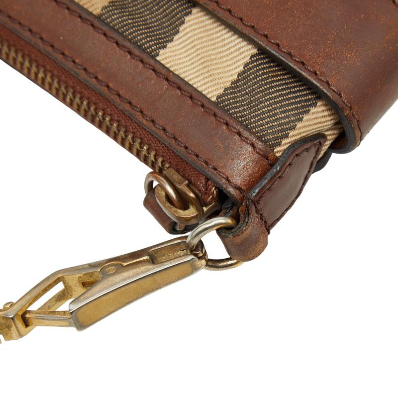 バーバリー ノバチェック ショルダーバッグ ブラウン ベージュ キャンバス レザー レディース BURBERRY 【中古】_4