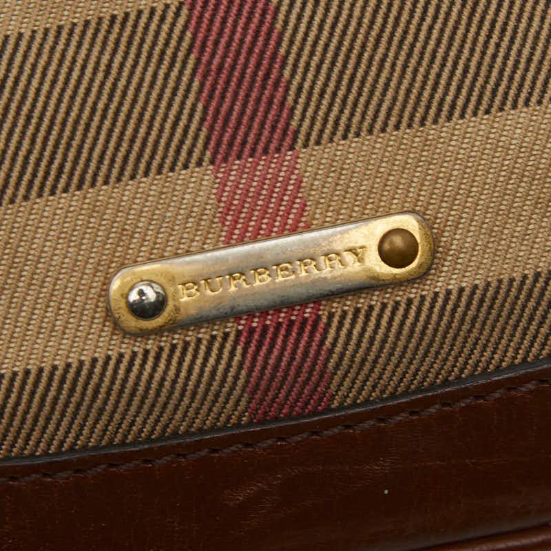 バーバリー ノバチェック ショルダーバッグ ブラウン ベージュ キャンバス レザー レディース BURBERRY 【中古】_8