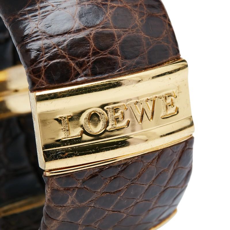 LOEWE（ロエベ） ロゴ バングル ブラウン ゴールド レザー メッキ