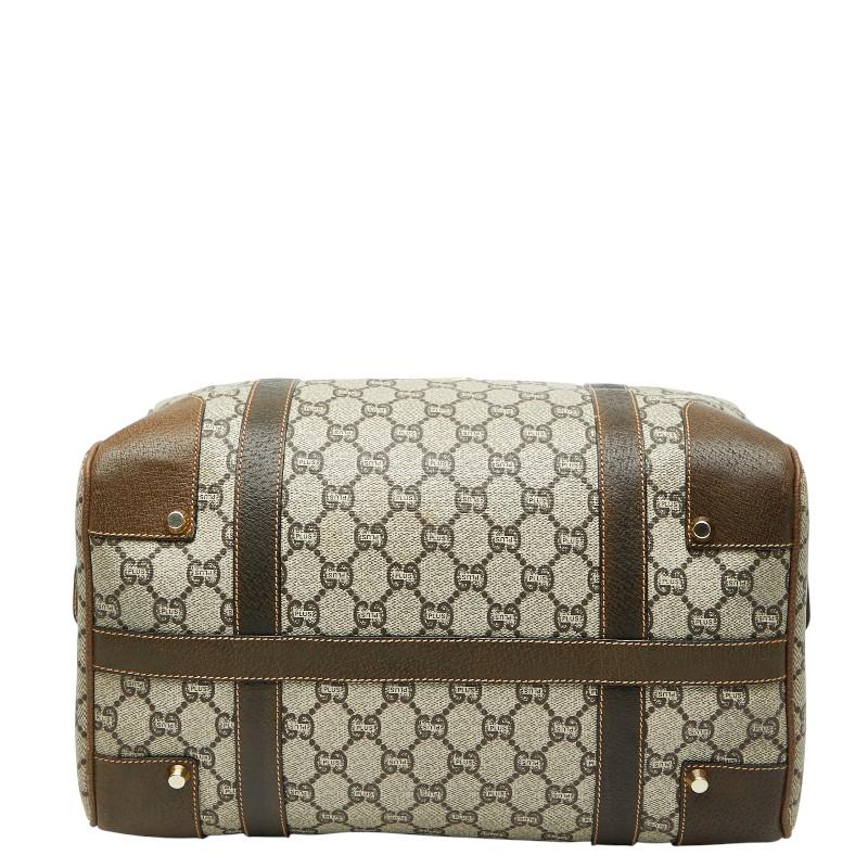 【美品】GUCCI グッチ GGプラス ボストンバッグ/ベージュ系×ブラウン GUCCI（グッチ） GGプラス ボストンバッグ ブラウン PVC レザー