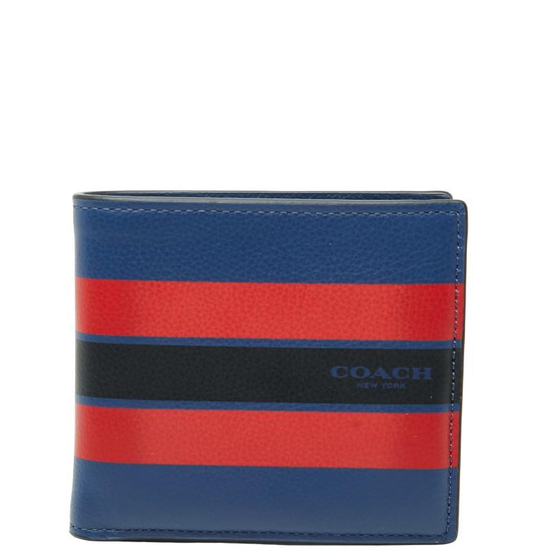 COACH（コーチ） ストライプ 札入れ 二つ折り財布 ネイビー マルチ
