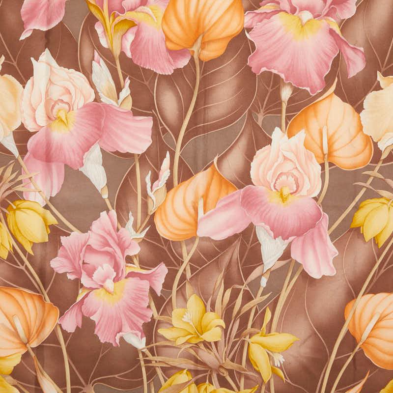 Salvatore Ferragamo シルクスカーフ 花柄 サルヴァトーレフェラガモ フラワー 花柄 スカーフ ブラウン マルチ