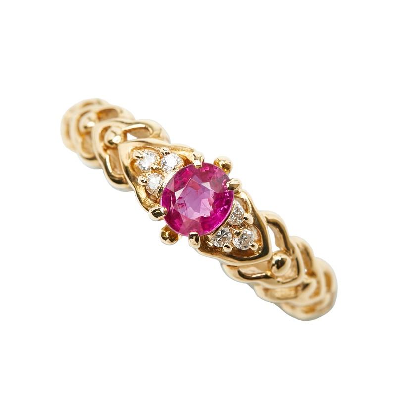 K18YG イエローゴールド ルビー0.29ct ダイヤ0.02ct リング 指輪