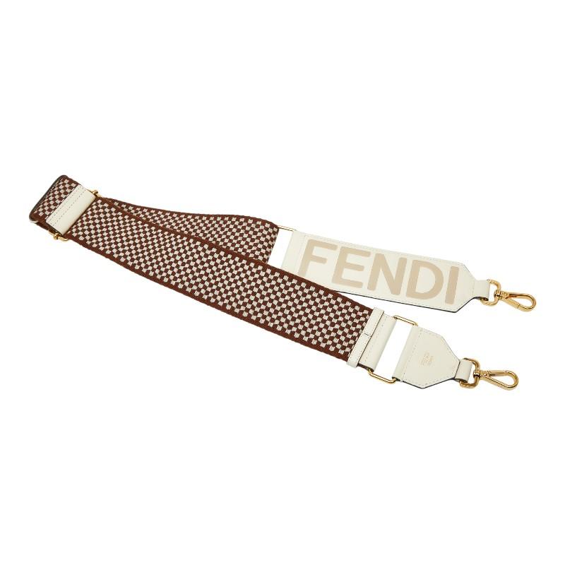 未使用に近い✨フェンディ　ショルダーストラップ　レザー　ブラウン FENDI（フェンディ） ショルダーストラップ ブラウン ホワイト