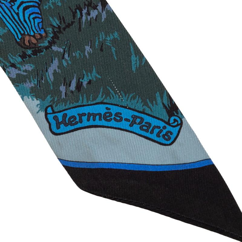 エルメス ツイリー ゼブラ スカーフ ブルー シルク レディース HERMES 【中古】_1