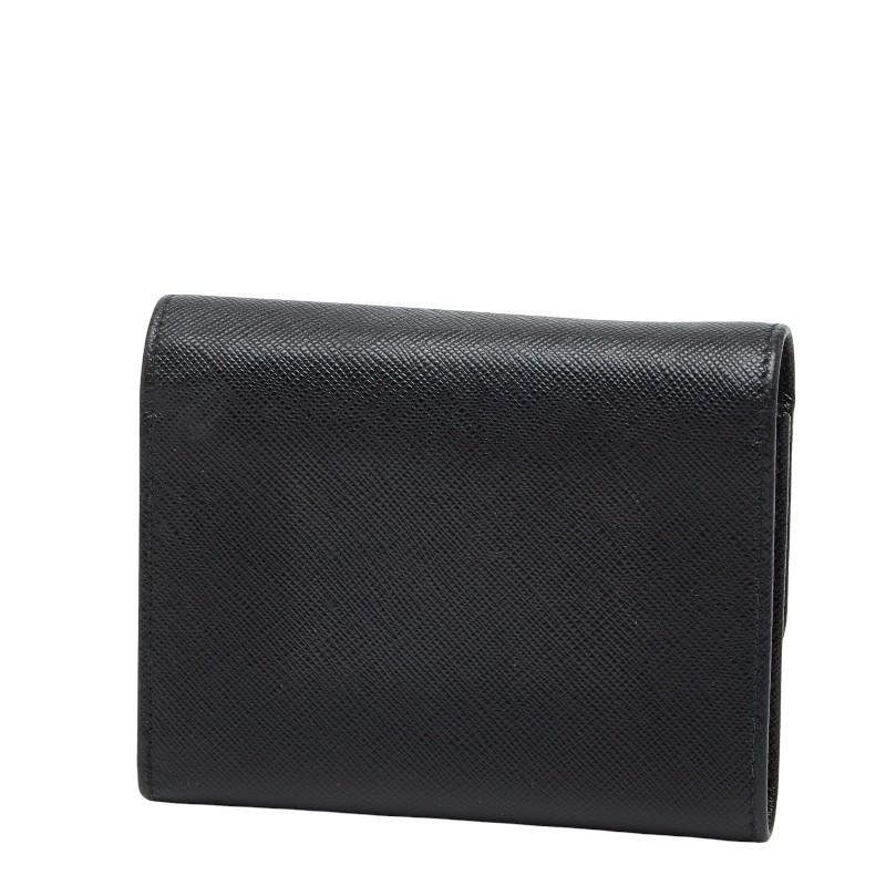 PRADA（プラダ） ロゴ リボン 三つ折り財布 ブラック ゴールド