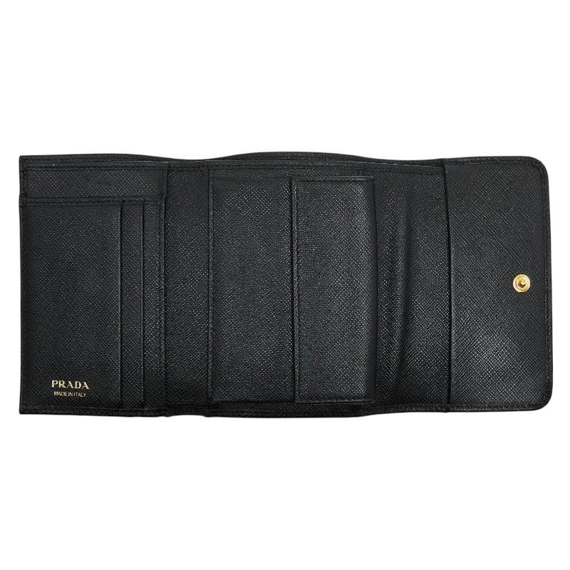 PRADA（プラダ） ロゴ リボン 三つ折り財布 ブラック ゴールド