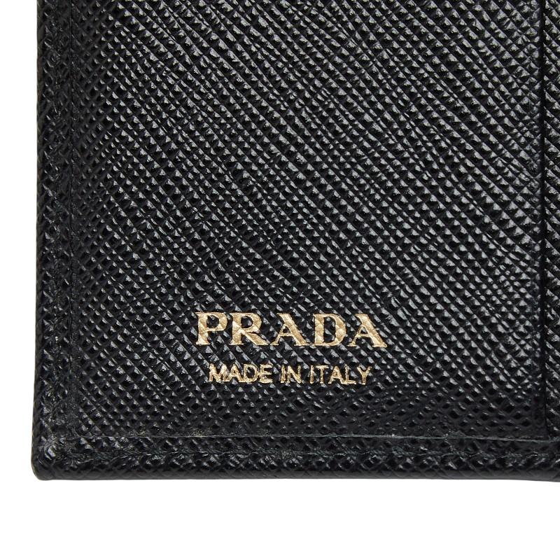 PRADA（プラダ） ロゴ リボン 三つ折り財布 ブラック ゴールド