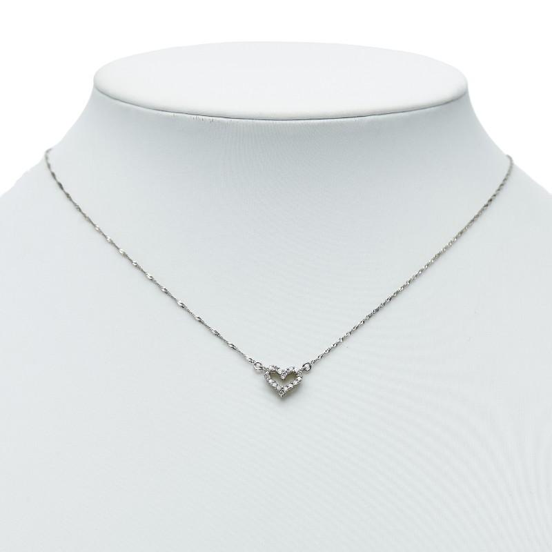 K18WG ホワイトゴールド ダイヤ0.15ct ハートモチーフ ネックレス