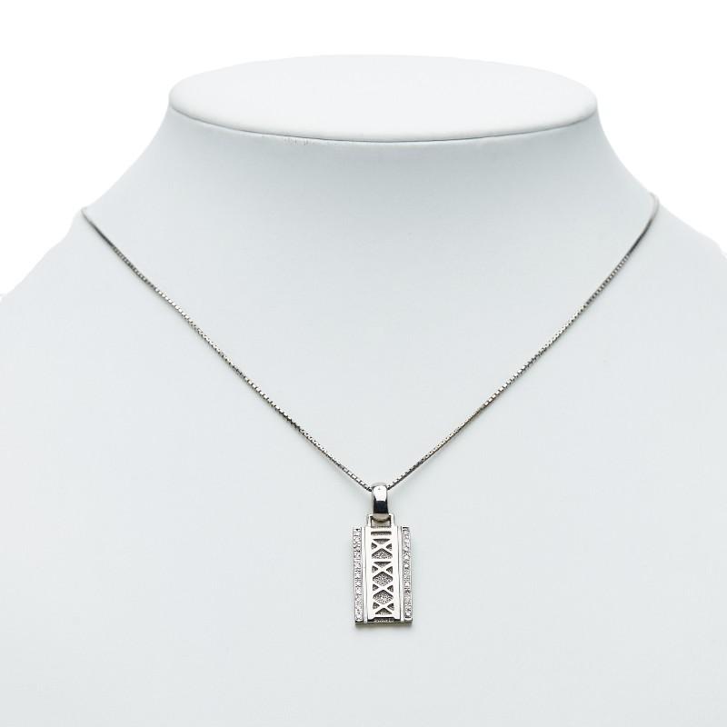 K14WG ホワイトゴールド ダイヤ0.15ct プレートモチーフ ネックレス 