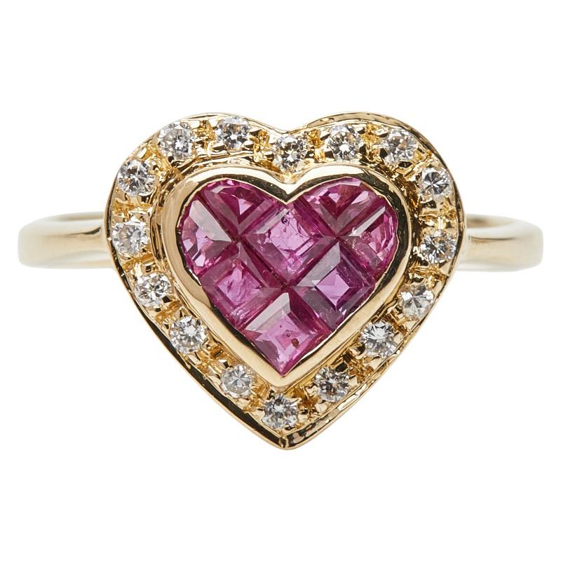 K18YG イエローゴールド ルビー0.50ct ダイヤ0.16ct ハートモチーフ 