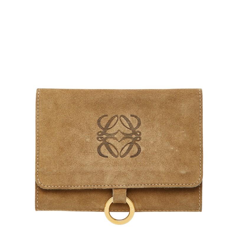 LOEWE 三つ折り財布 アナグラム ベージュ LOEWE（ロエベ） アナグラム ポーチ 三つ折り財布 ベージュ スウェード