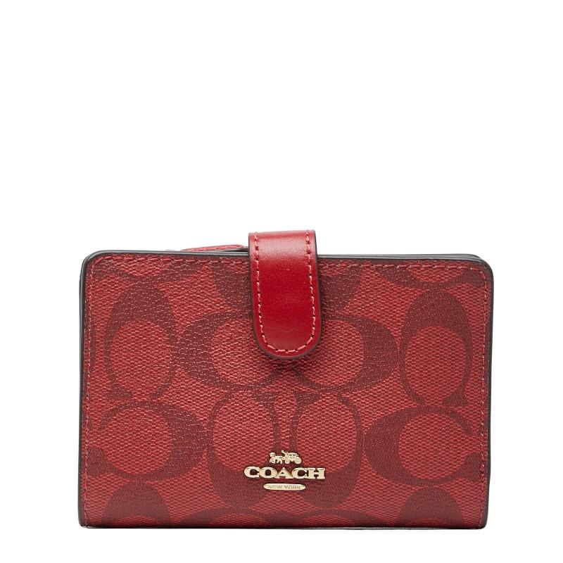 COACH（コーチ） シグネチャー 二つ折り財布 レッド PVC レザー 