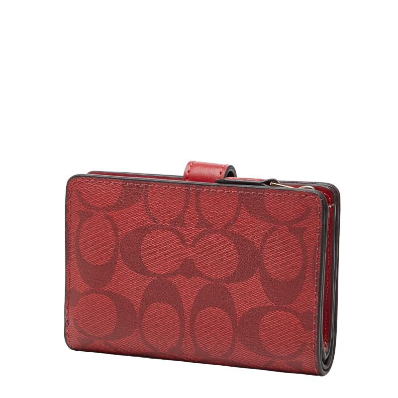 COACH（コーチ） シグネチャー 二つ折り財布 レッド PVC レザー