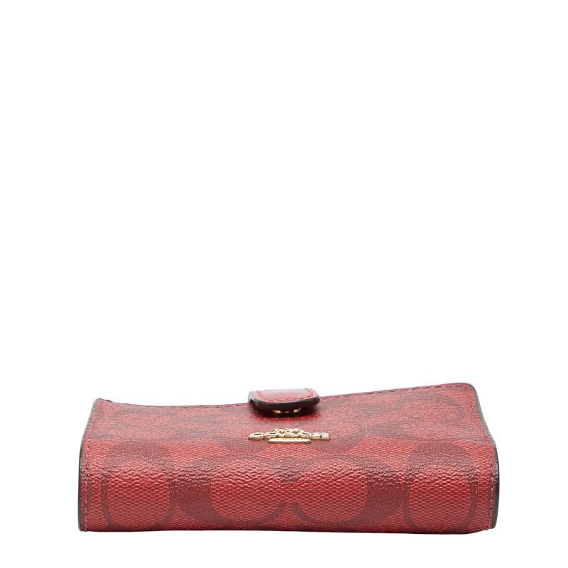 COACH（コーチ） シグネチャー 二つ折り財布 レッド PVC レザー