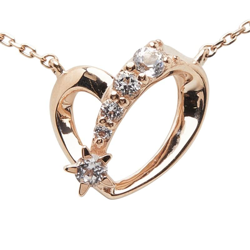 スタージュエリー K10PG ピンクゴールド トパーズ ハートモチーフ ペンダント ネックレス レディース STAR JEWELRY 中古