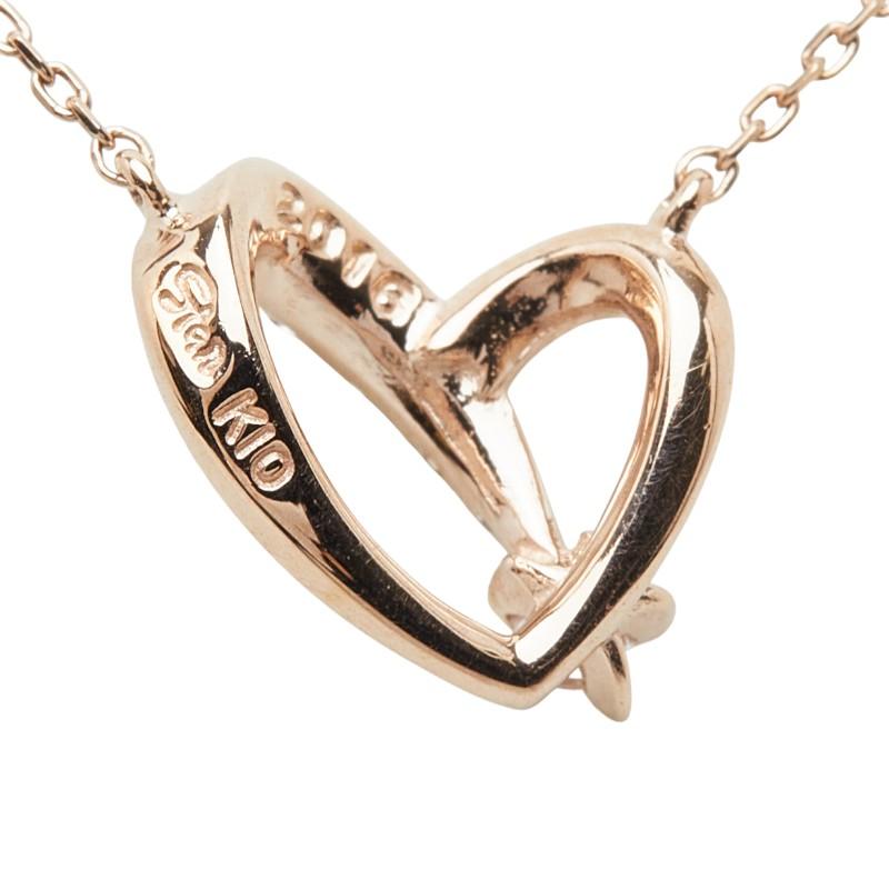スタージュエリー K10PG ピンクゴールド トパーズ ハートモチーフ ペンダント ネックレス レディース STAR JEWELRY 中古