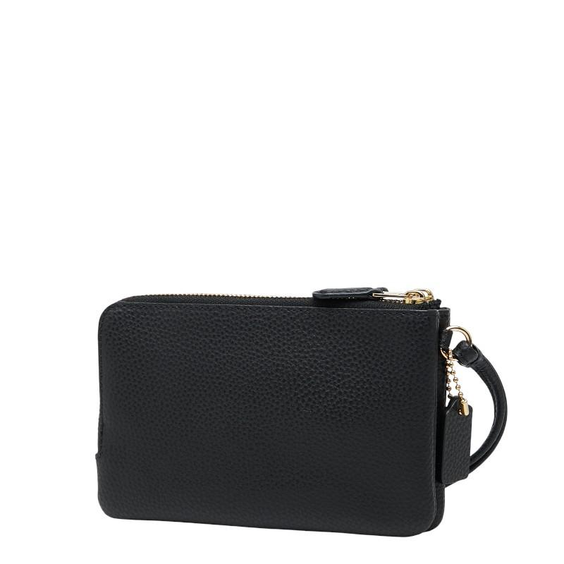 COACH（コーチ） ロゴ ポーチ ハンドポーチ 小物入れ ブラック レザー 