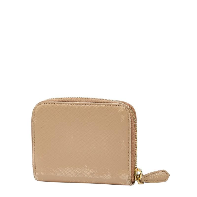 【美品】プラダ ケース 小銭入れ ベージュ サフィアーノ 三角ロゴ PRADA（プラダ） 三角ロゴプレート コインケース カードケース 小銭