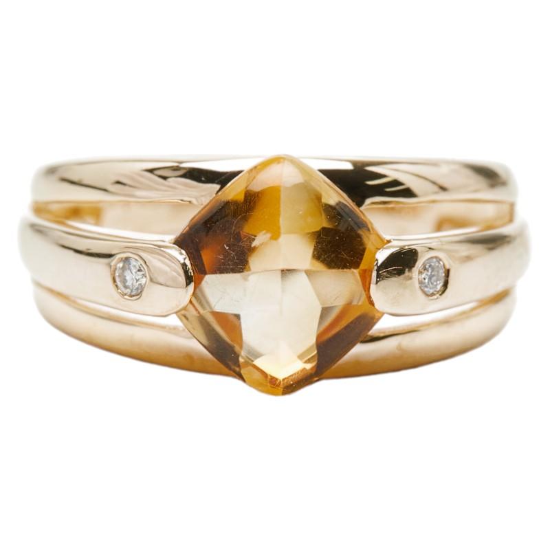 K18YG イエローゴールド シトリントパーズ1.70ct ダイヤ0.03ct リング 