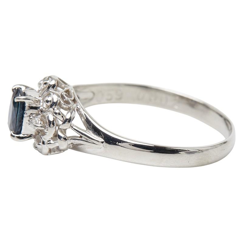Pt900 プラチナ サファイア0.59ct ダイヤ0.02ct フラワーモチーフ リング 指輪 レディース 15号 中古_2