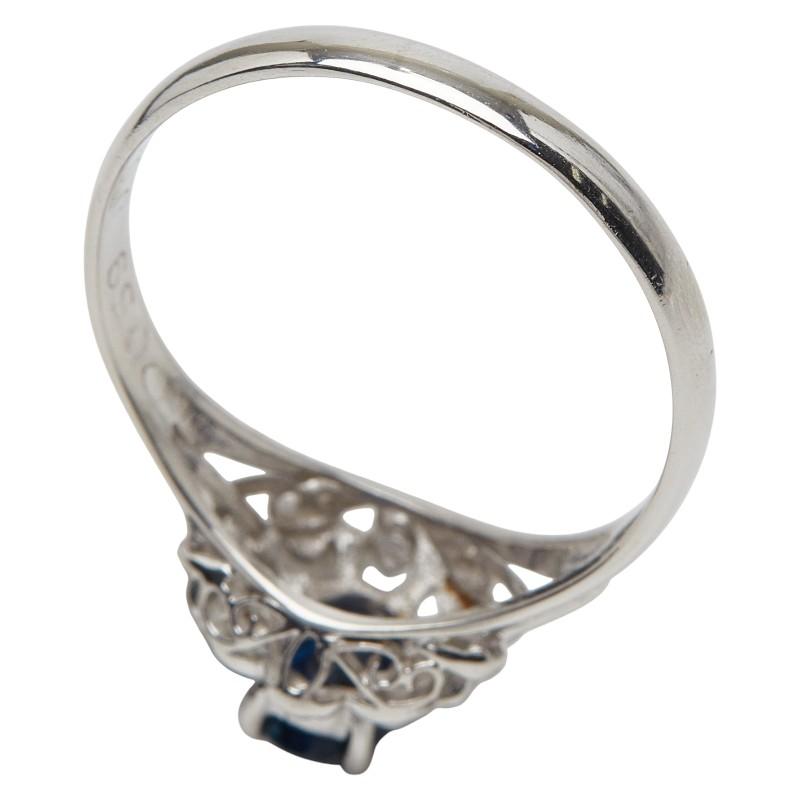 Pt900 プラチナ サファイア0.59ct ダイヤ0.02ct フラワーモチーフ リング 指輪 レディース 15号 中古_4