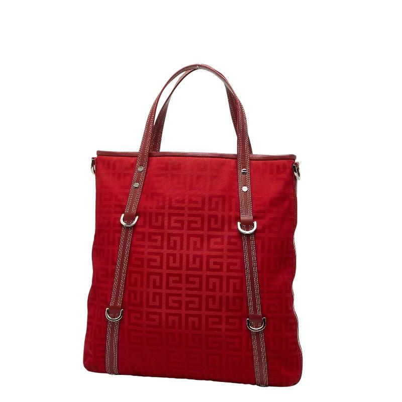 GIVENCHY ハンドバック 総柄 ナイロン ジバンシー ロゴ トートバッグ ハンドバッグ レッド ナイロン レザー