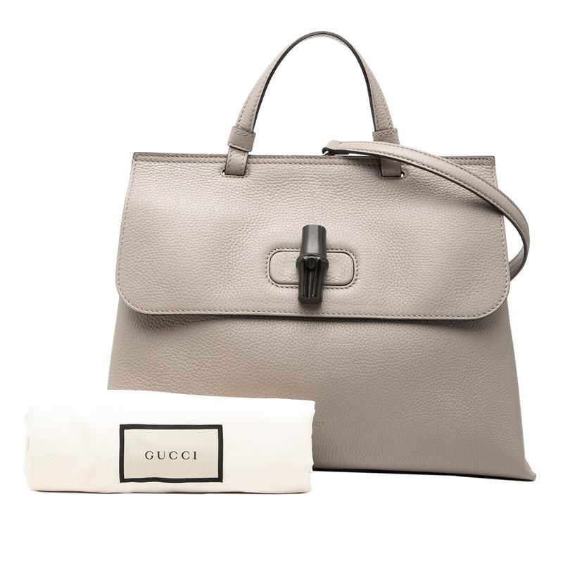 Gucci(グッチ)グレー レザー ハンドバッグ バンブー GUCCI（グッチ） バンブー デイリー ショルダーバッグ ハンドバッグ