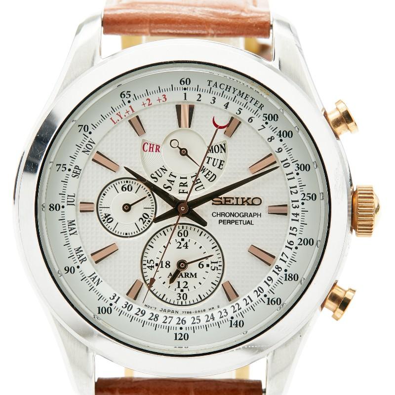 シ*ー様 SEIKO クロノグラフ 腕時計 ホワイト/ゴールド SEIKO（セイコー） アラーム パーペチュアル クロノグラフ 腕時計 7T86