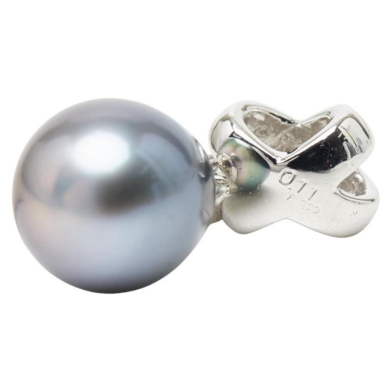 Pt900 プラチナ 黒蝶真珠約11.3×10.1mm ダイヤ0.11ct ペンダント