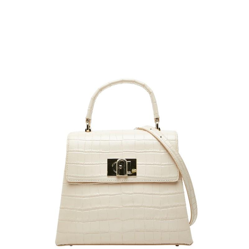 FURLA（フルラ） 1927 トップハンドル クロコ 型押し ショルダーバッグ