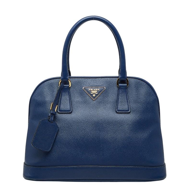 PRADA（プラダ） 三角ロゴプレート ハンドバッグ ブルー サフィアーノ