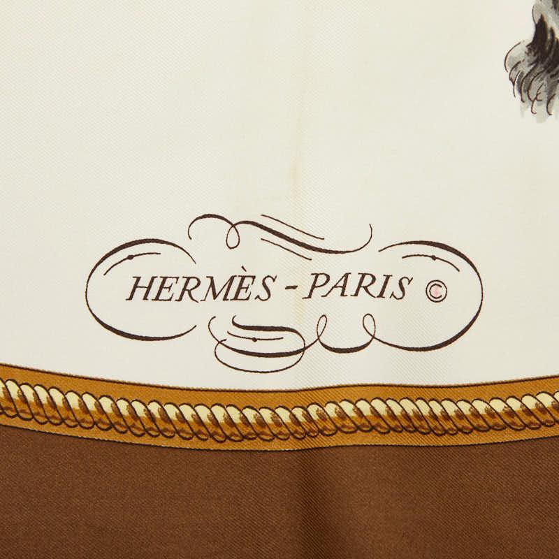 HERMES（エルメス） カレ90 REPRISE 乗馬風景 スカーフ ブラウン