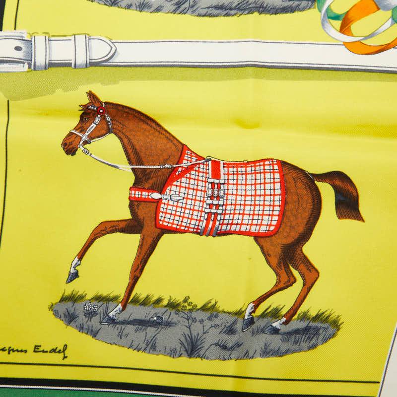 エルメス カレ90 ecuries 厩舎 スカーフ イエロー 美品 HERMES（エルメス） カレ90 editees par 競走馬 スカーフ イエロー