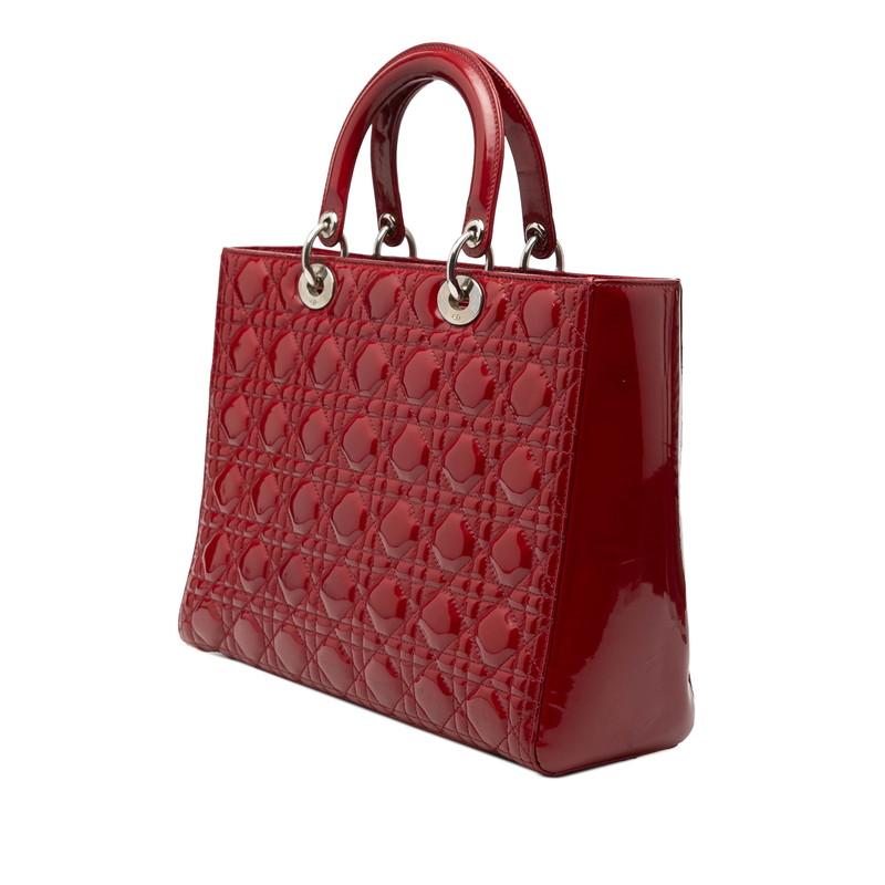 ディオール カナージュ レディディオール ラージ ハンドバッグ ショルダーバッグ 2WAY レッド エナメル レディース Dior 【中古】
