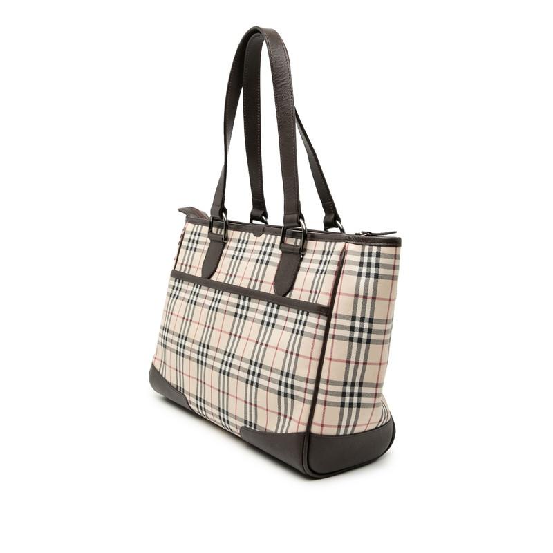 バーバリー ノバチェック ハンドバッグ ショルダーバッグ ベージュ ブラウン キャンバス レザー レディース BURBERRY 【中古】