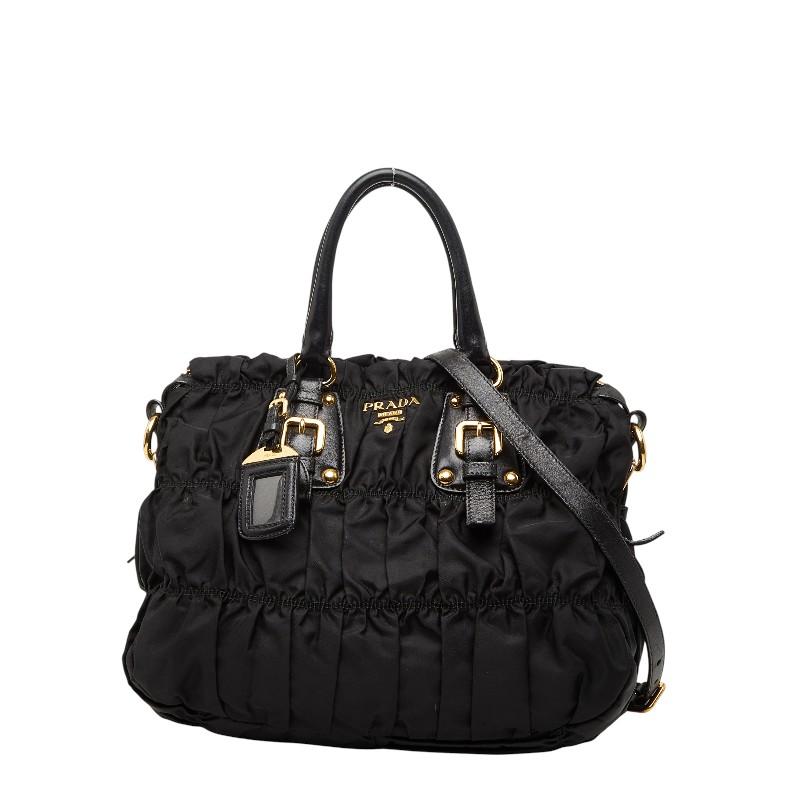 PRADA（プラダ） ギャザー ロゴ トートバッグ ショルダーバッグ 2WAY