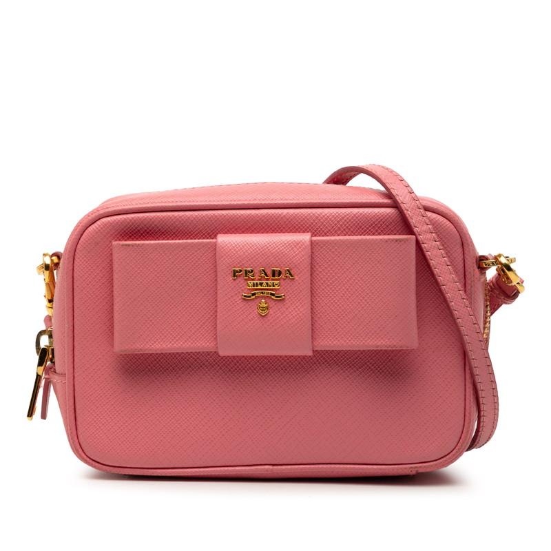 美品 PRADA ビジネスバッグ サフィアーノレザー PRADA（プラダ） リボン ミニショルダーバッグ ポシェット ピンク
