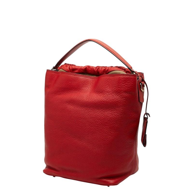 本物 バーバリー BURBERRY レザー ショルダーバッグ レッド バッグ 中古 BURBERRY - 本物 バーバリー BURBERRY レザー ショルダーバッグ レッド