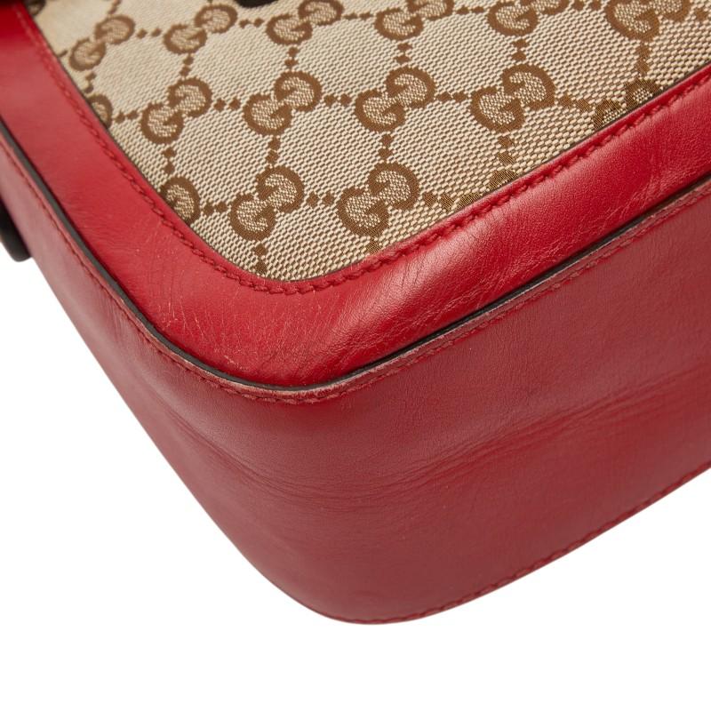 グッチ GGキャンバス シェリーライン 斜め掛け ショルダーバッグ 383848 ベージュ レッド キャンバス レザー レディース GUCCI 【中古】