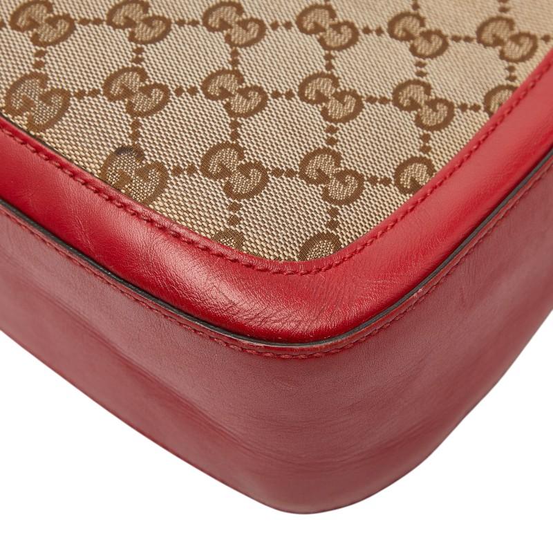 グッチ GGキャンバス シェリーライン 斜め掛け ショルダーバッグ 383848 ベージュ レッド キャンバス レザー レディース GUCCI 【中古】