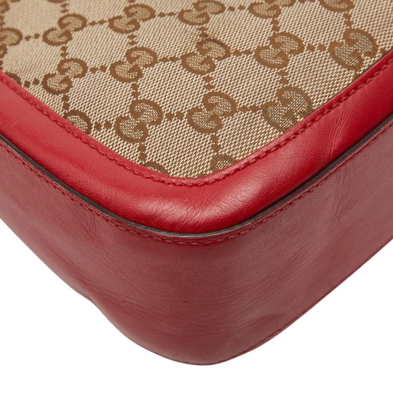 グッチ GGキャンバス シェリーライン 斜め掛け ショルダーバッグ 383848 ベージュ レッド キャンバス レザー レディース GUCCI 【中古】