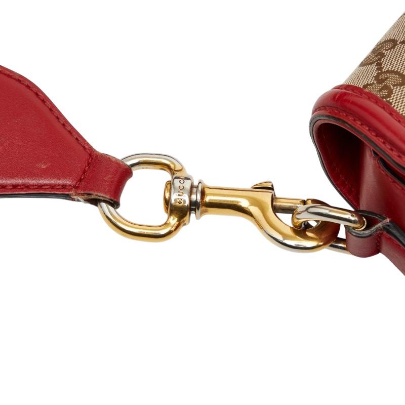 グッチ GGキャンバス シェリーライン 斜め掛け ショルダーバッグ 383848 ベージュ レッド キャンバス レザー レディース GUCCI 【中古】