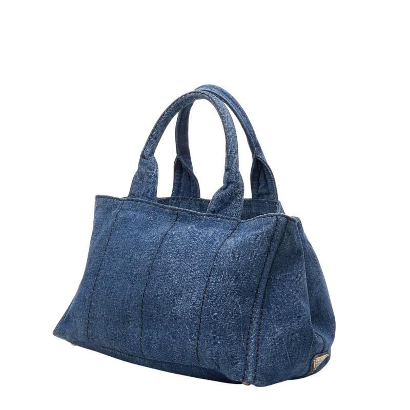 【美品】プラダ カナパ M トートバッグ デニム ブルー B1877B PRADA（プラダ） 三角ロゴプレート カナパ M ハンドバッグ トート
