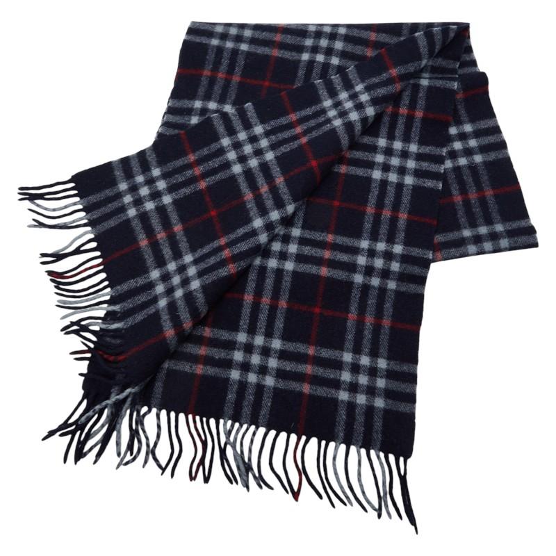 未使用 バーバリー カシミヤ100 マフラー ユニセックス 新タグ ノバチェック BURBERRY（バーバリー） ノバチェック マフラー ネイビー カシミヤ100