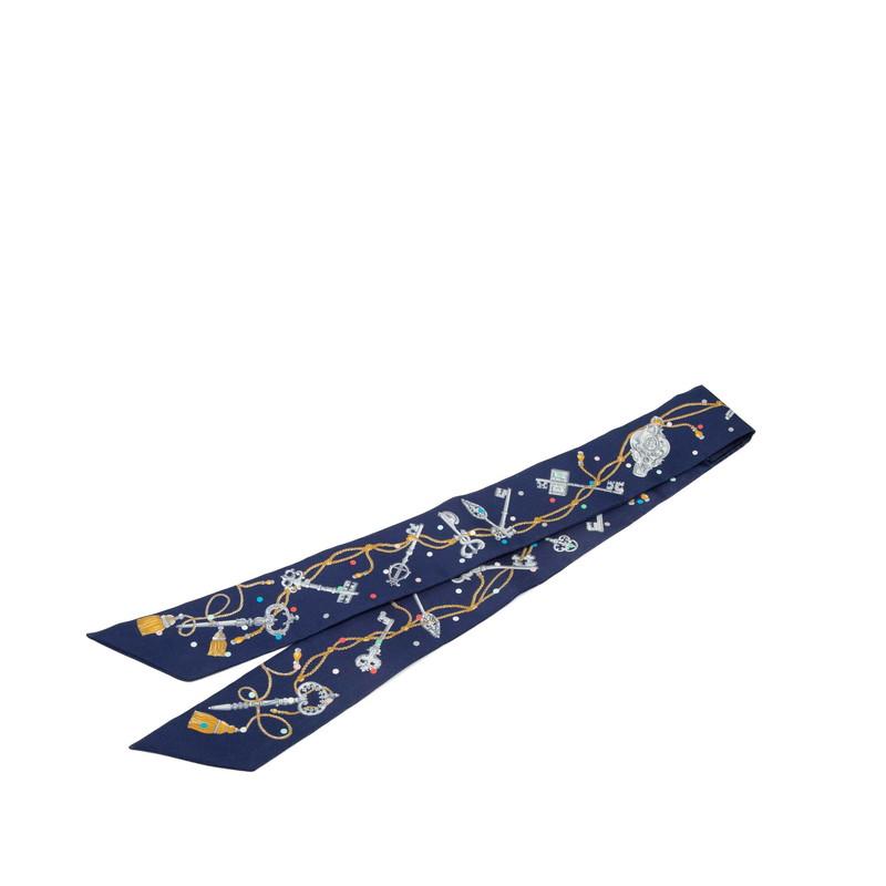 エルメス ツイリー Les Cles a Pois レ クレ ア ポア スカーフ ネイビー マルチカラー シルク レディース HERMES 【中古】の画像