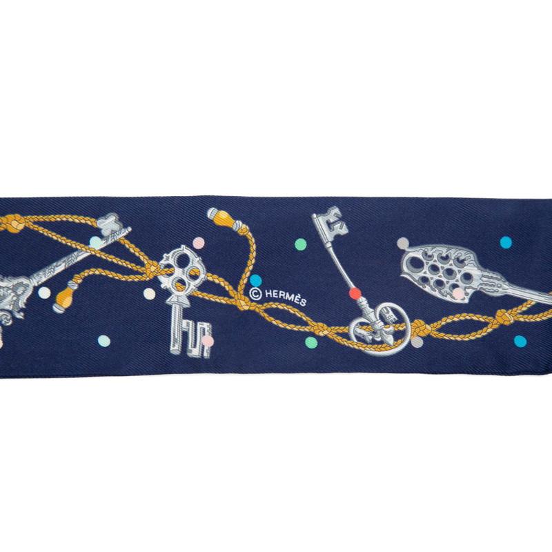 エルメス ツイリー Les Cles a Pois レ クレ ア ポア スカーフ ネイビー マルチカラー シルク レディース HERMES 【中古】の画像
